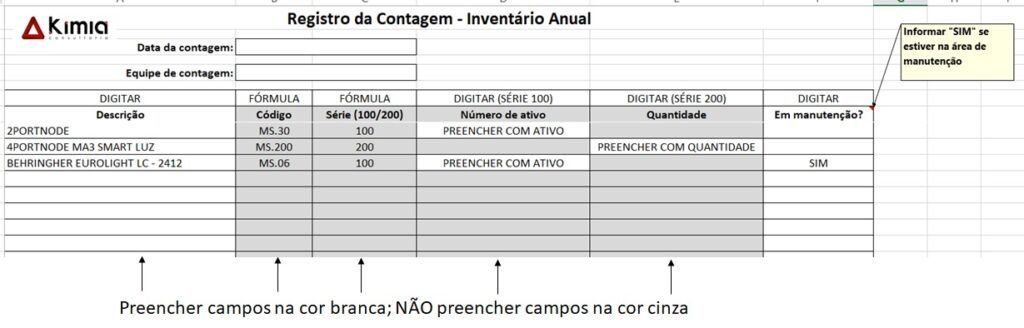 Inventário físico - ficha de registro de contagem