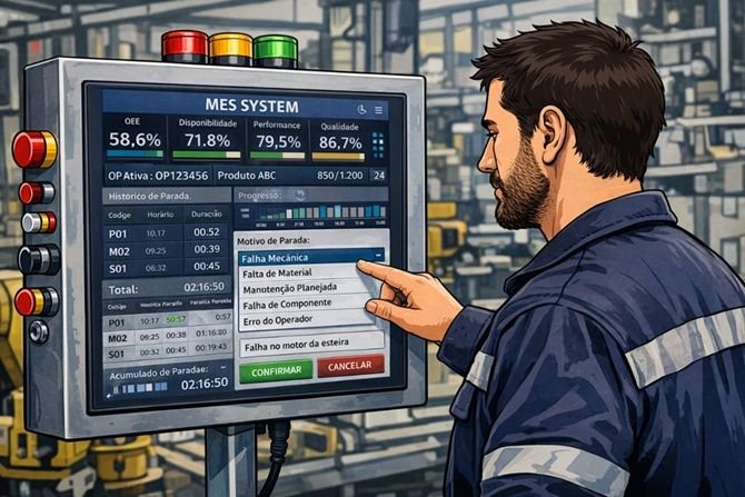 OEE e uma IHM para apontamento de paradas